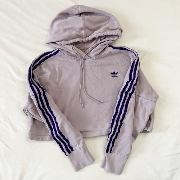 Adidas Purple Cropped Trefoil Hoodie - Picture 2 of 5